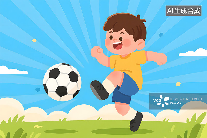 【AI数字艺术】阳光下的足球少年图片素材