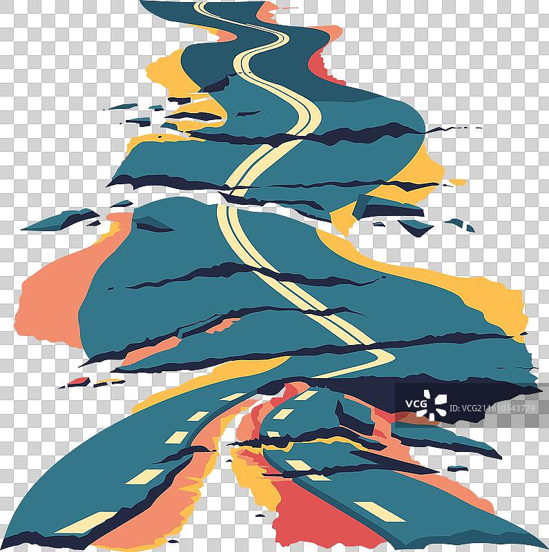 抽象的蜿蜒道路，多彩风景概念图片素材