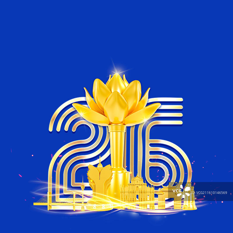 3D渲染的澳门回归纪念日海报澳门城市插画图片素材