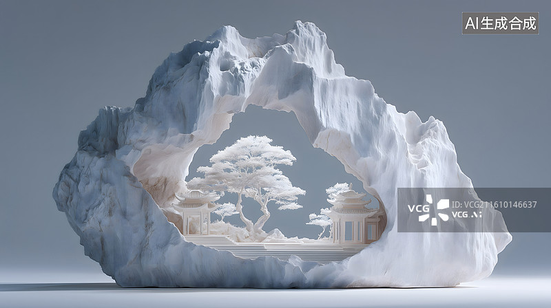 【AI数字艺术】白岩洞藏松亭景图片素材