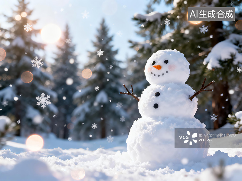 【AI数字艺术】冬日雪景中的可爱雪人图片素材