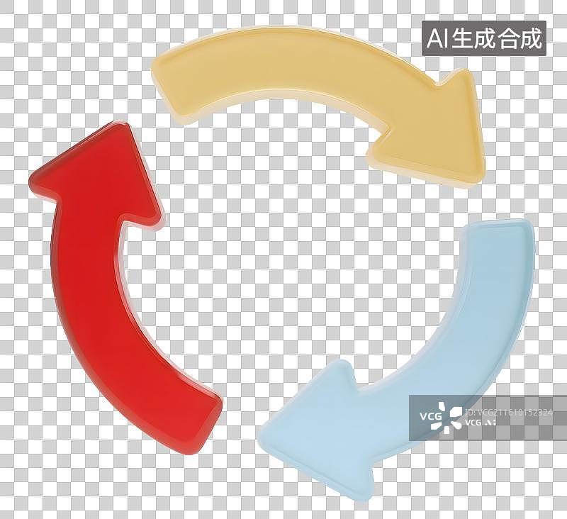 【AI数字艺术】AIGC：3D磨砂玻璃材质循环圆形箭头，流程图，循环利用，元素，免抠图图片素材