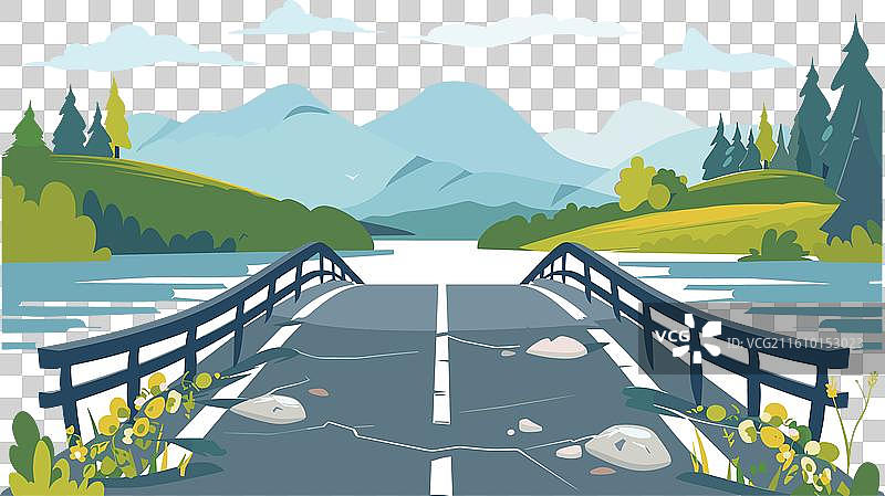 宁静的乡村桥梁横跨河流图片素材