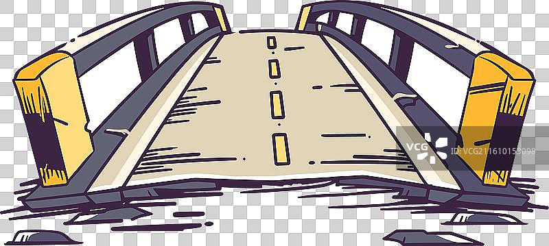 手绘卡通桥梁，前方损坏的障碍物图片素材