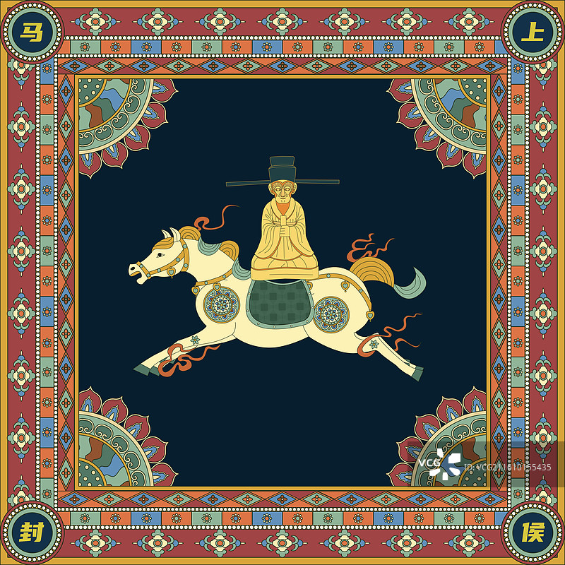 敦煌风马年马上封侯国风插画图片素材