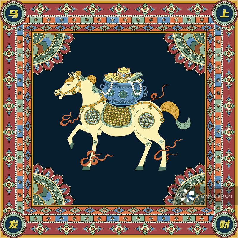 敦煌风马年马上发财国风插画图片素材