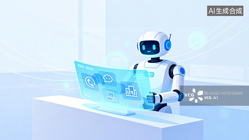 【AI数字艺术】未来银行智能机器人客服与交互简约插画图片素材