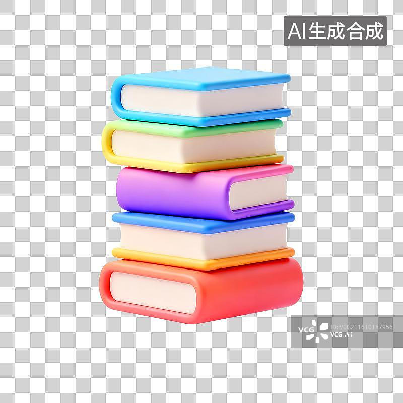 【AI数字艺术】卡通风格一堆色彩鲜艳的书3D渲染图片素材