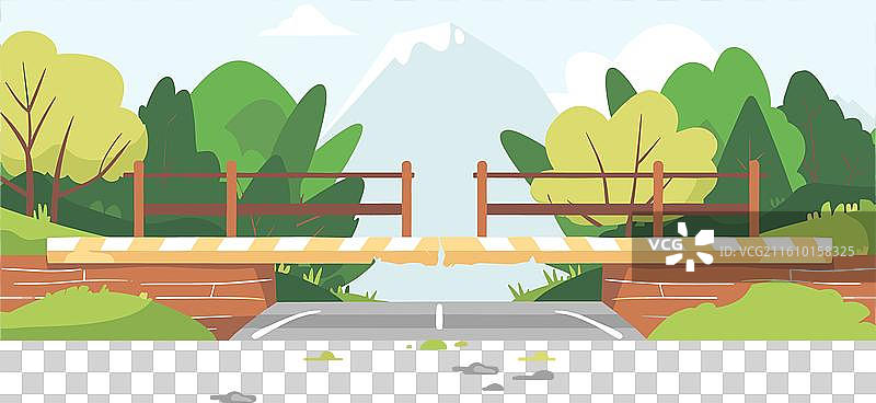 木制桥梁横跨道路，风景优美图片素材