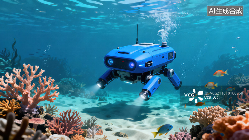 【AI数字艺术】水下机器人探索珊瑚礁生态系统图片素材