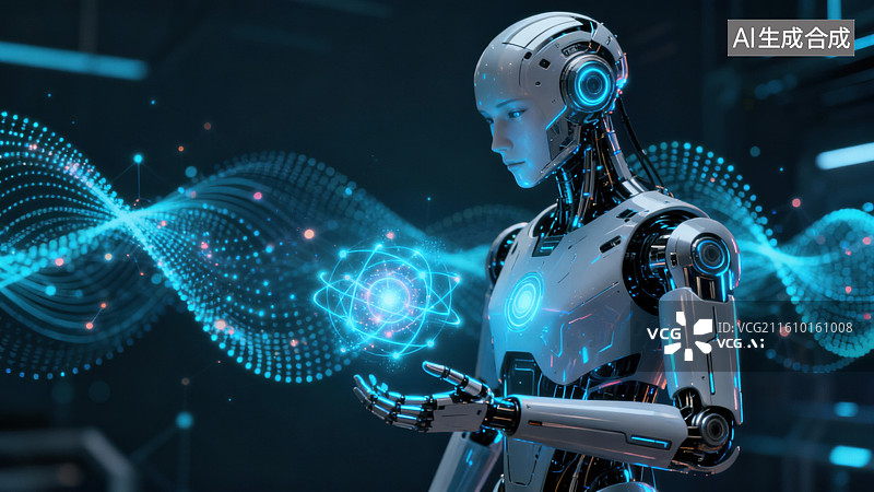 【AI数字艺术】未来机器人与数字数据交互图片素材