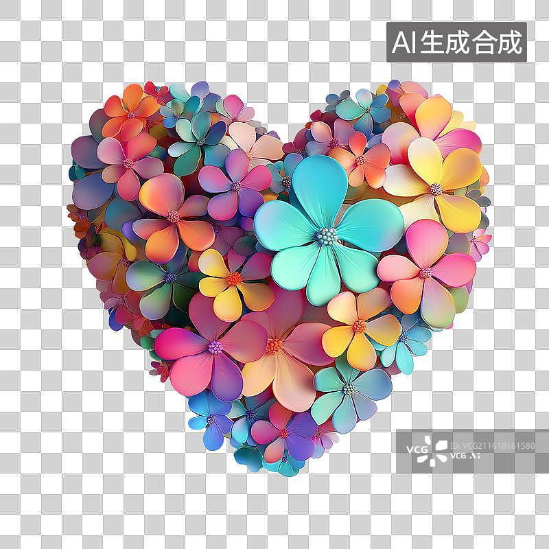 【AI数字艺术】多彩花朵拼接的爱心图片素材