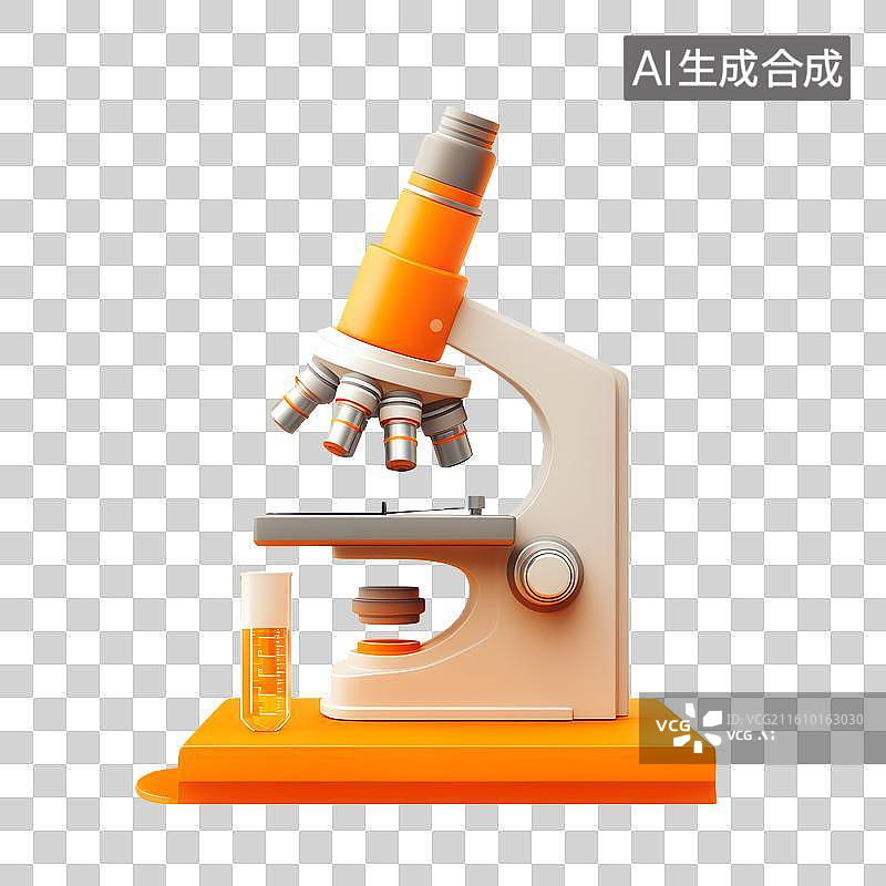 【AI数字艺术】橙色卡通风格科学显微镜图片素材