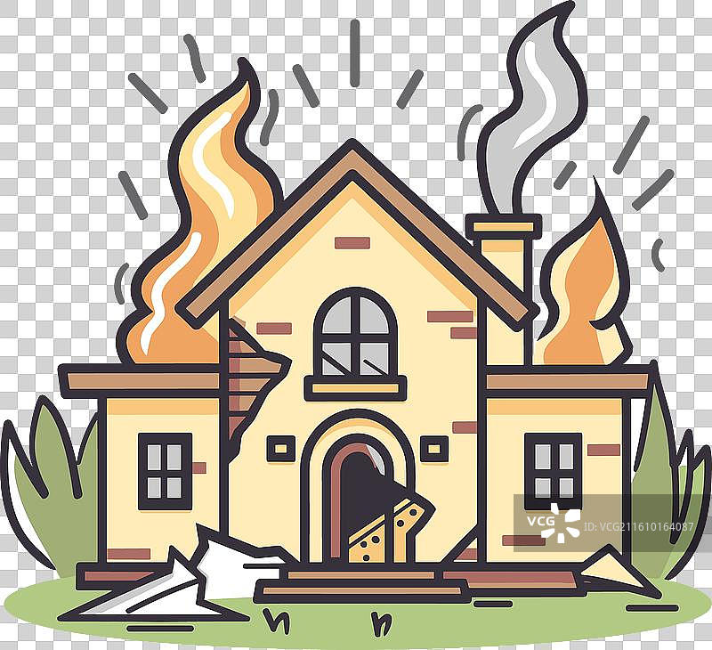 房屋被火焰吞噬，窗户冒出滚滚浓烟图片素材