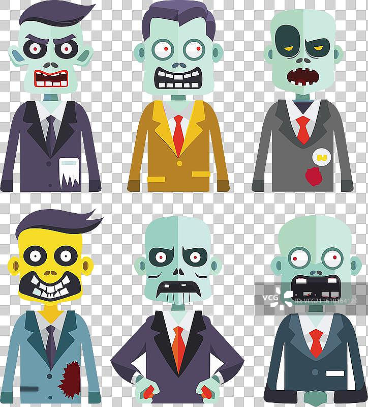 动画僵尸员工，多元化，阴森的办公室图片素材