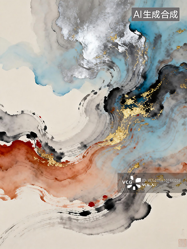 【AI数字艺术】流动的水墨东方美学背景图图片素材