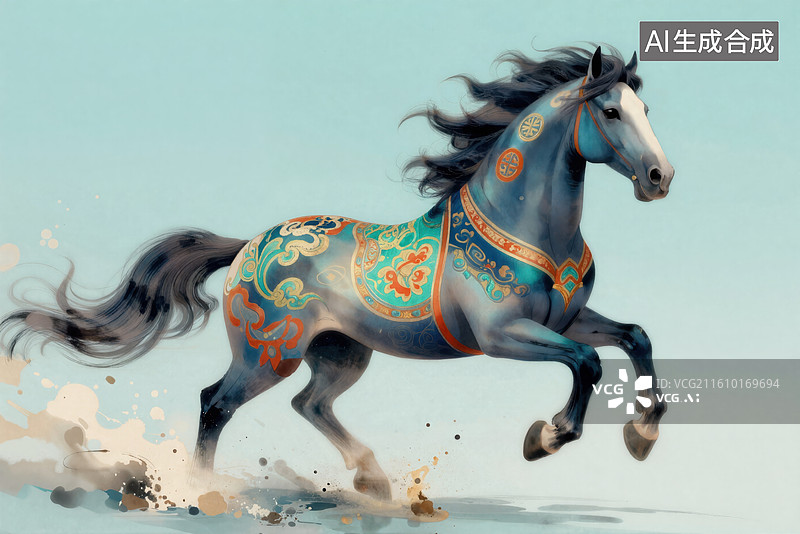 【AI数字艺术】马年春节祥瑞骏马奔腾图图片素材