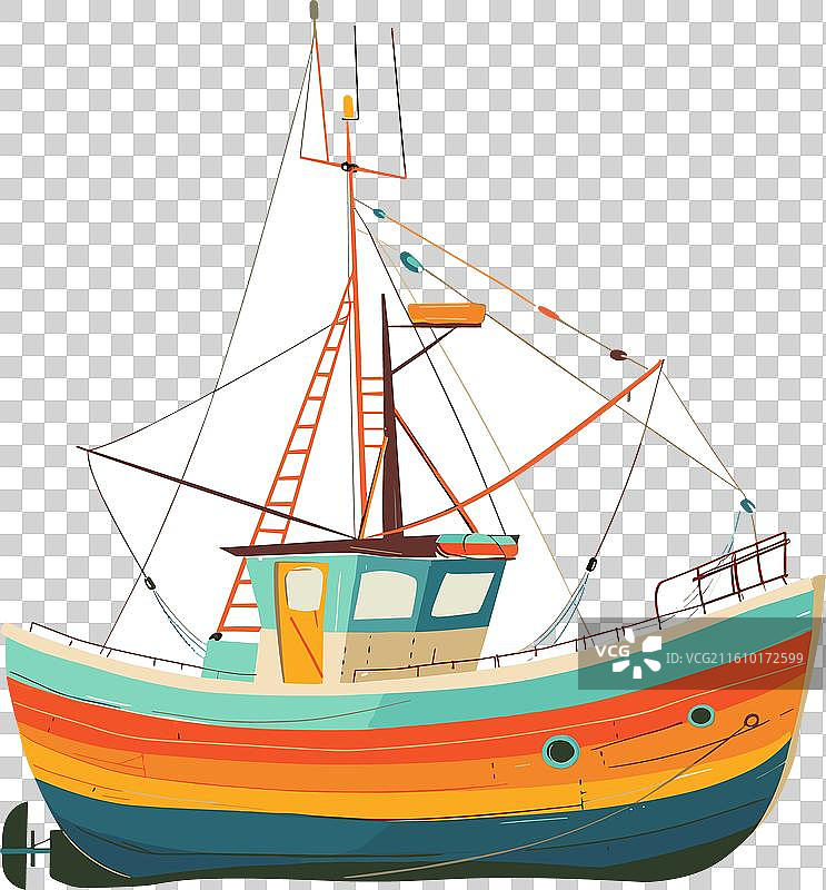 色彩鲜艳的木制渔船图片素材