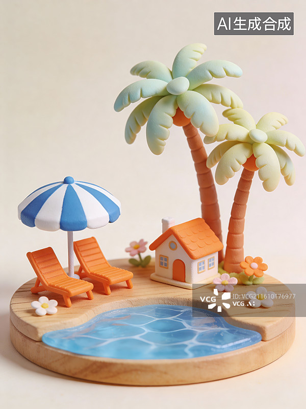 【AI数字艺术】微型热带泳池景观模型图片素材