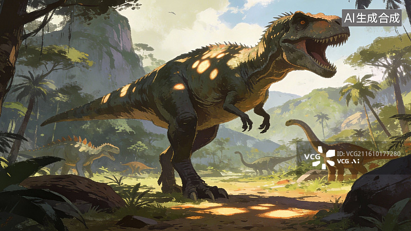 【AI数字艺术】霸王龙在丛林中咆哮图片素材