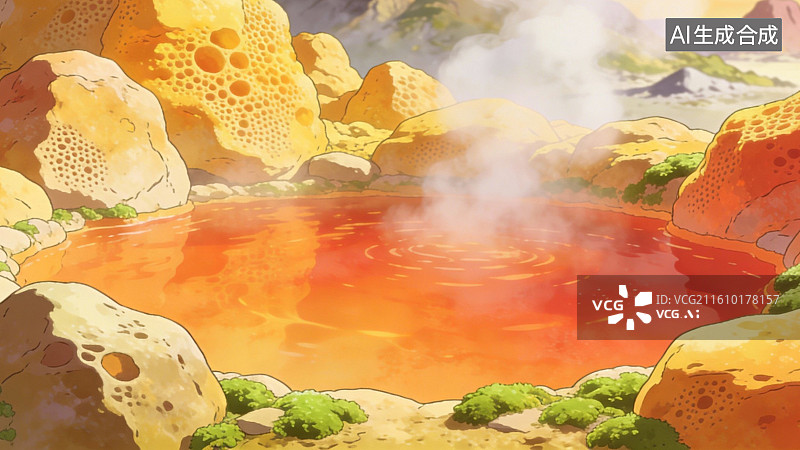 【AI数字艺术】热泉涌出蒸汽的自然景观图片素材