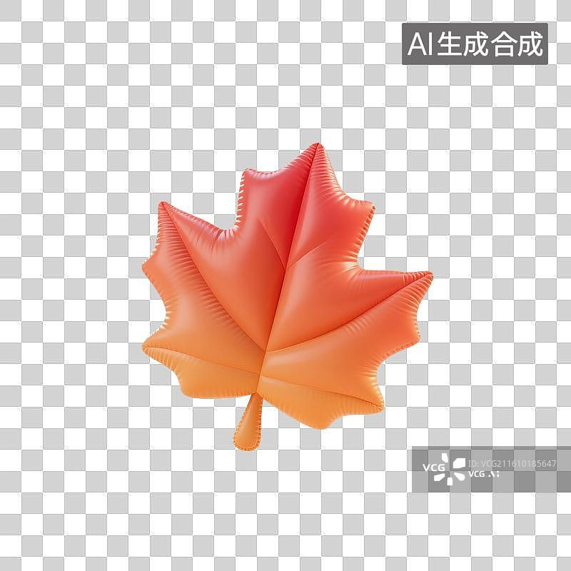 【AI数字艺术】3D渲染，充气膨胀风格，枫叶，冬天，秋天黄色叶子，树叶，树木，植物，免抠元素图片素材