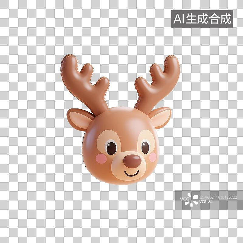 【AI数字艺术】3D渲染，充气膨胀风格，气球，可爱的卡通驯鹿，麋鹿，梅花鹿，森林动物，免抠元素图片素材