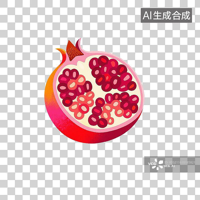 【AI数字艺术】手绘插画，卡通水果，新鲜的红色石榴，秋天水果免抠元素图片素材