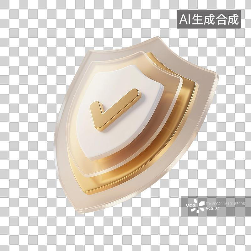 【AI数字艺术】3D渲染，盾，盾牌，金色图形图标免抠元素图片素材
