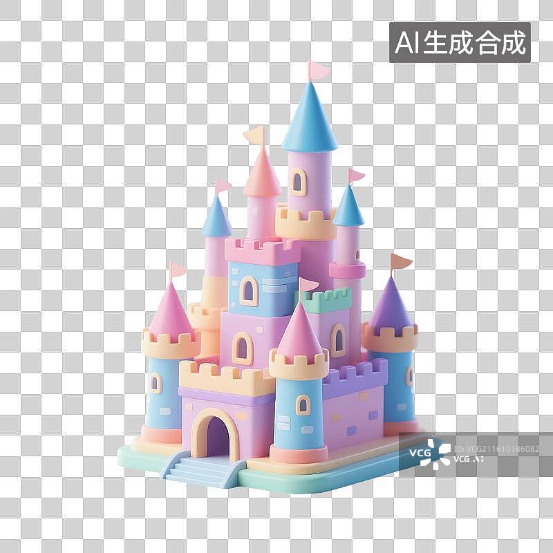 【AI数字艺术】3D渲染，卡通城堡，玩具，婴儿用品，免抠元素图片素材