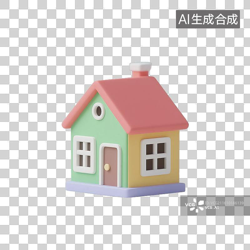 【AI数字艺术】3D渲染，彩色卡通小房屋，房子，住宅，不动产，房屋，住房，免抠元素图片素材