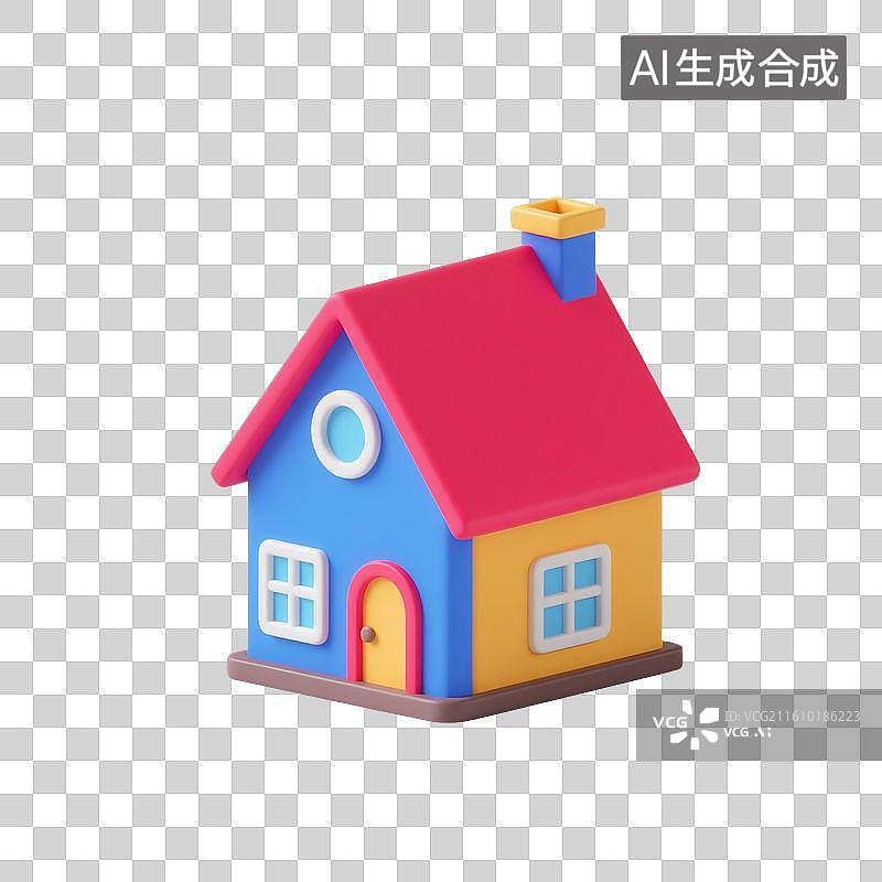 【AI数字艺术】3D渲染，彩色卡通小房屋，房子，住宅，不动产，房屋，住房，免抠元素图片素材