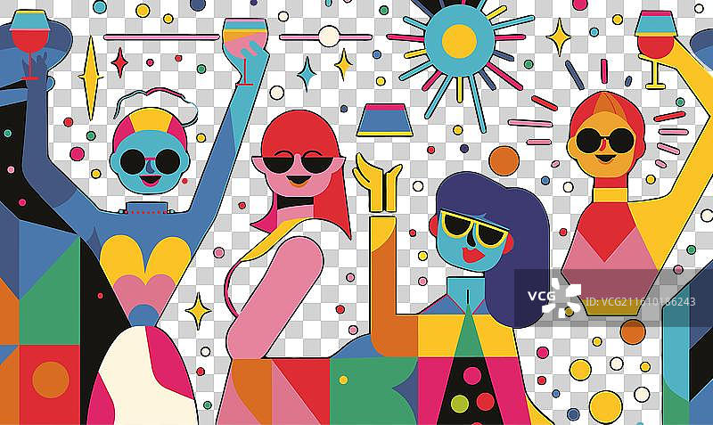 四位不同肤色的人们在庆祝，他们都戴着帽子图片素材