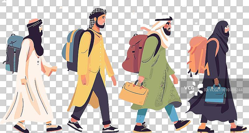 中东家庭背着背包旅行图片素材