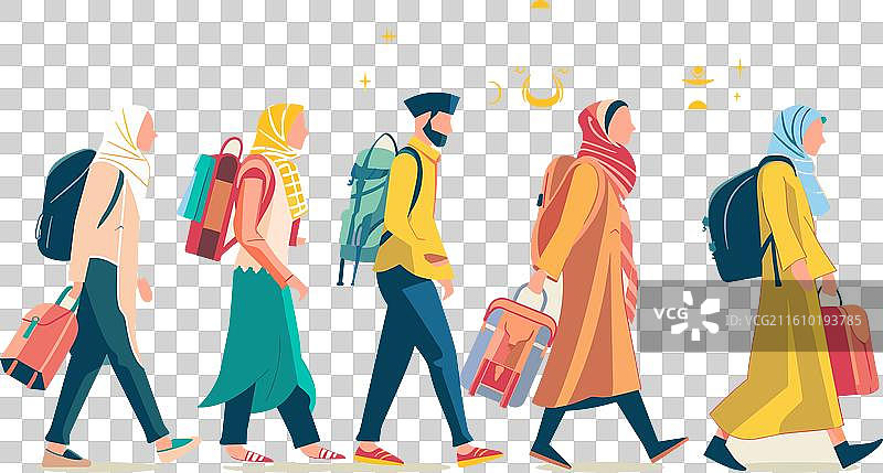 五位戴着彩色头巾的旅行者图片素材