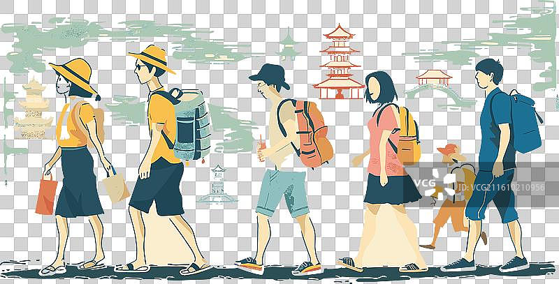一群穿着休闲夏装的游客图片素材