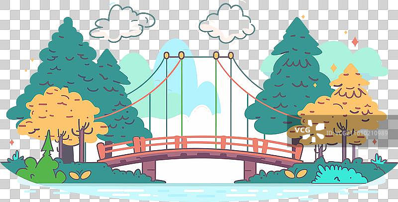 横跨自然公园河流的悬索桥图片素材