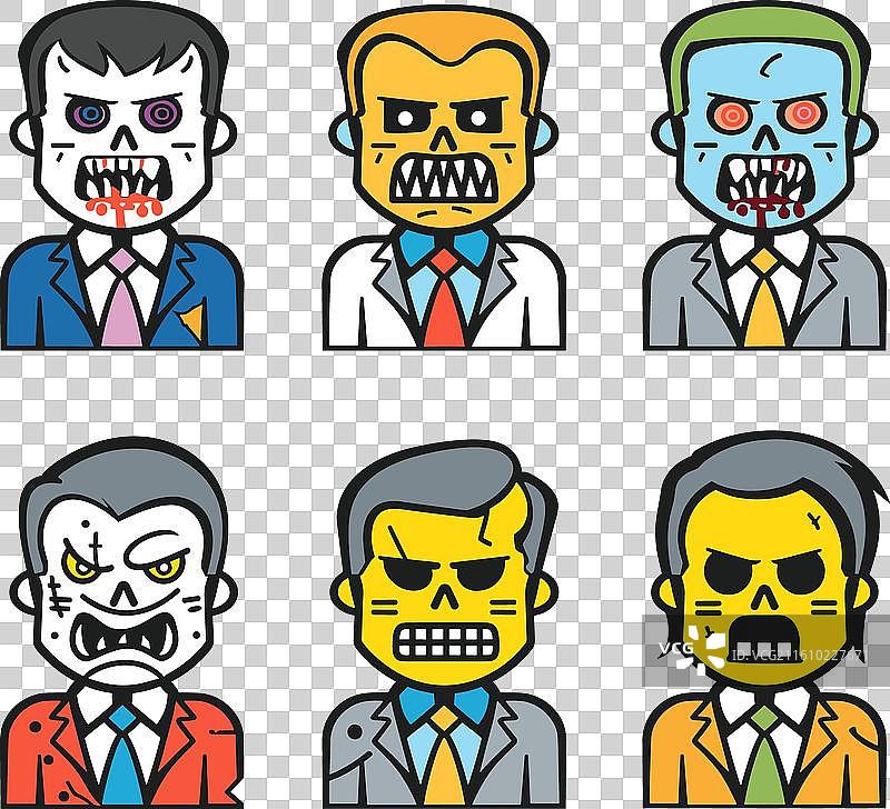 六幅卡通僵尸肖像画图片素材