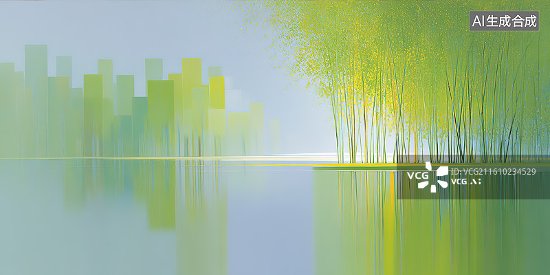 【AI数字艺术】水面上的竹林树影意境山水园林风景图片素材