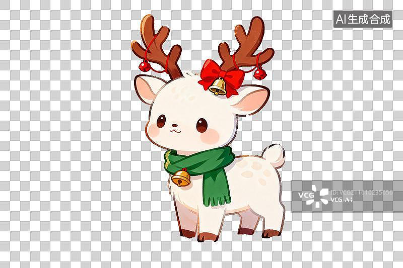 【AI数字艺术】戴红蝴蝶结围巾的小鹿卡通形象图片素材