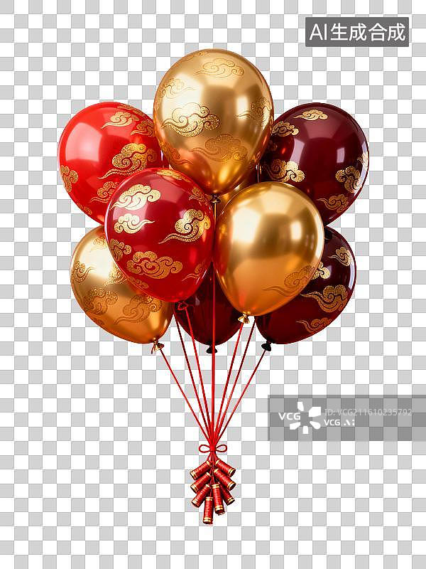 【AI数字艺术】红金气球装饰节日庆典场景图片素材
