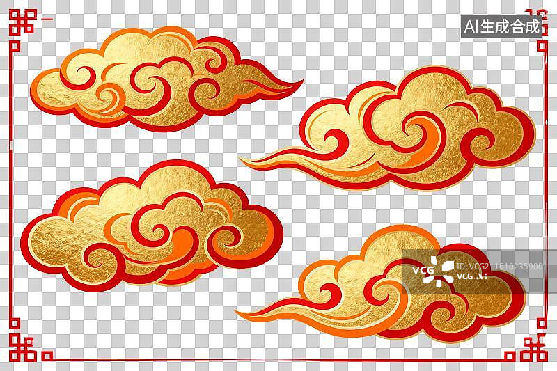 【AI数字艺术】金色祥云图案装饰边框设计图片素材