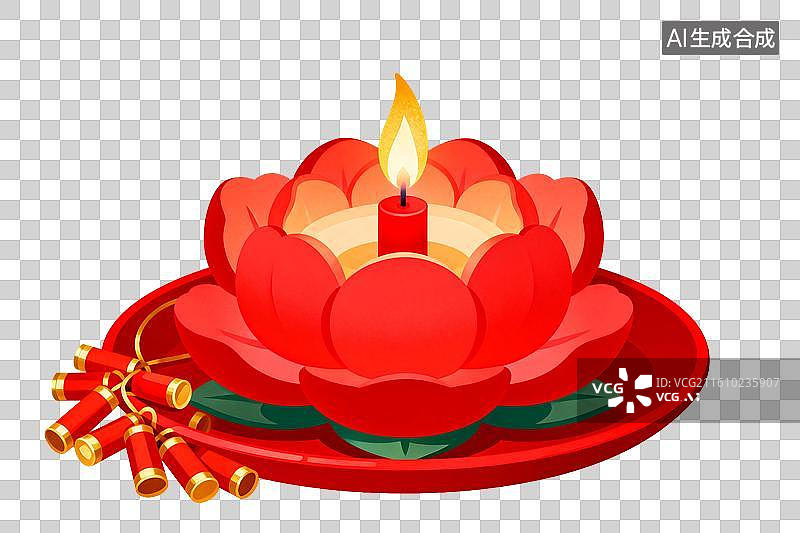 【AI数字艺术】红色莲花烛台配鞭炮装饰图片素材
