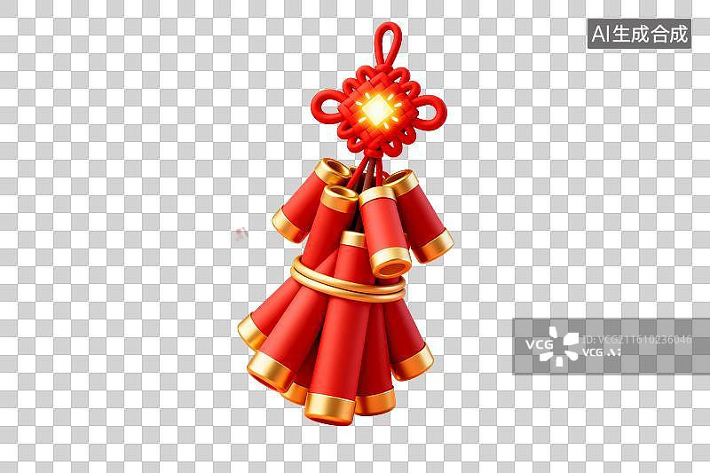 【AI数字艺术】红色鞭炮挂饰点亮节日喜庆氛围图片素材