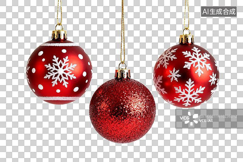 【AI数字艺术】三颗红色圣诞装饰球悬挂展示图片素材