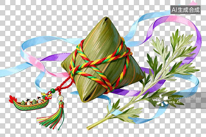 【AI数字艺术】粽子彩带艾草龙舟装饰图图片素材