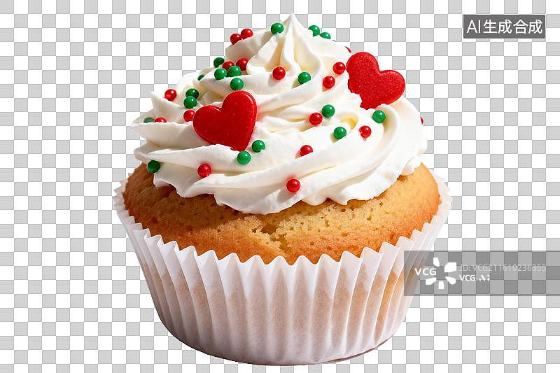 【AI数字艺术】奶油纸杯蛋糕装饰红绿糖珠爱心图片素材