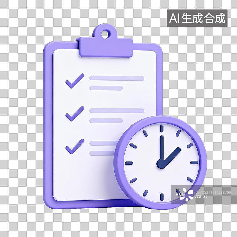 【AI数字艺术】紫色剪贴板与时钟图标图片素材