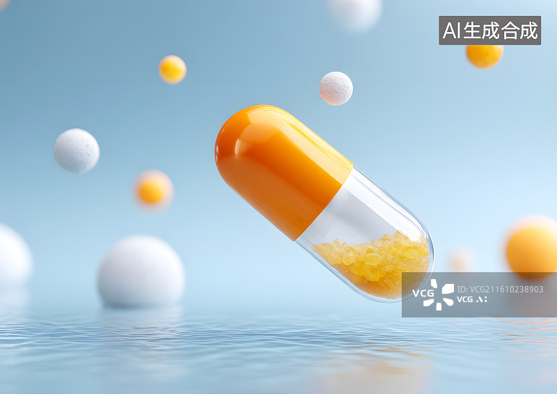 【AI数字艺术】一颗黄色的胶囊药丸图片素材