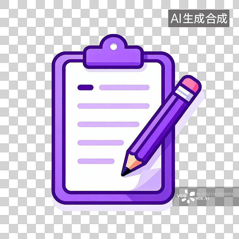 【AI数字艺术】紫色剪贴板与铅笔图标图片素材